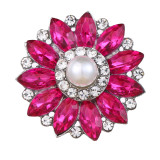 20MM design snap Silver Plated With rose red rhinestones and pearl charms KC9441 snaps jewerly