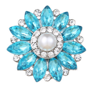 20MM design snap Silver Plated With blue rhinestones and pearl charms KC9445 snaps jewerly