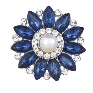 20MM design snap Silver Plated With dark blue rhinestones and pearl charms KC9444 snaps jewerly