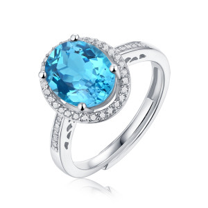 Blue Tears Princess ring 3CT Blue Topaz Gem with Moissanite Sterling Silver Classic Ring  Platinum plating adjustable size