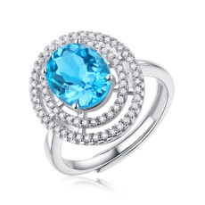 Heart of ocean ring 3CT Blue Topaz Gem with Moissanite Sterling Silver Classic Ring  Platinum plating adjustable size