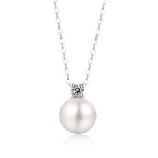 Sparkling stars and shining moon Necklace 10MM pearl Moissanite Sterling Silver Pendant Necklace Platinum plating 45CM chain