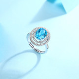 Heart of ocean ring 3CT Blue Topaz Gem with Moissanite Sterling Silver Classic Ring  Platinum plating adjustable size