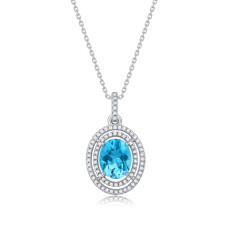 Heart of ocean Necklace 3CT Blue Topaz gems with Moissanite Sterling Silver Pendant Necklace Platinum plating 45CM chain