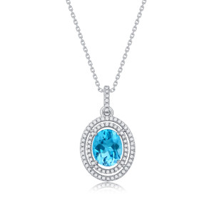 Heart of ocean Necklace 3CT Blue Topaz gems with Moissanite Sterling Silver Pendant Necklace Platinum plating 45CM chain