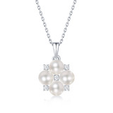 Youth bloom Necklace 4.5MM pearl Moissanite Sterling Silver Pendant Necklace Platinum plating 45CM chain