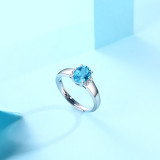 Morning of star &sea ring 1.6CT Blue Topaz gems with Moissanite Diamond Sterling Silver Classic Ring  Platinum plating adjustable size