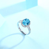 Blue Tears Princess ring 3CT Blue Topaz Gem with Moissanite Sterling Silver Classic Ring  Platinum plating adjustable size