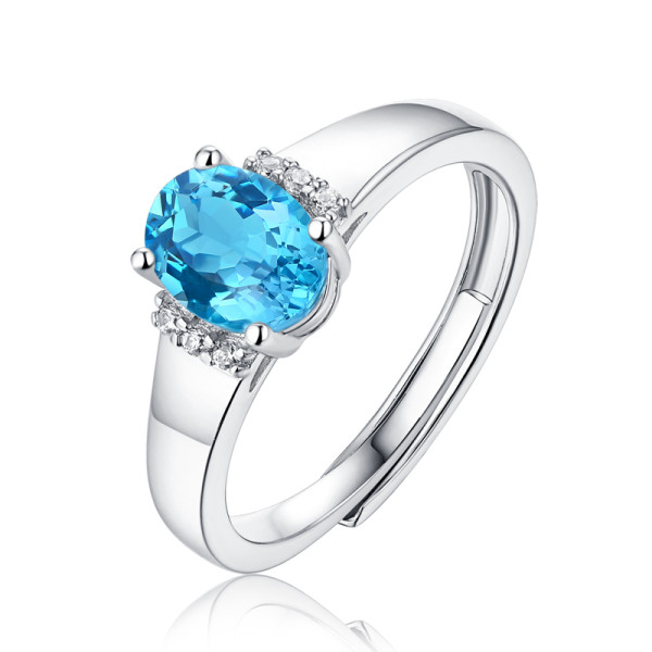 Morning of star &sea ring 1.6CT Blue Topaz gems with Moissanite Diamond Sterling Silver Classic Ring  Platinum plating adjustable size