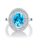 Heart of ocean ring 3CT Blue Topaz Gem with Moissanite Sterling Silver Classic Ring  Platinum plating adjustable size