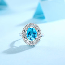 Heart of ocean ring 3CT Blue Topaz Gem with Moissanite Sterling Silver Classic Ring  Platinum plating adjustable size