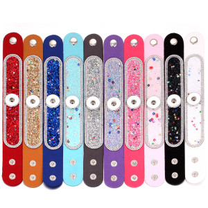 1 buttons 10 colors leather with  rhinestone new type 20MM Bracelet fit 20mm snaps chunks