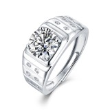 2 CT DEF Moissanite Everything goes smoothly ring male Sterling Silver Man Classic wedding Rings Platinum plating adjustable size