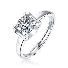 0.5-3 CT DEF VVS 6.5mm Classic bull head Moissanite Diamond Sterling Silver Classic Ring  Platinum plating adjustable size