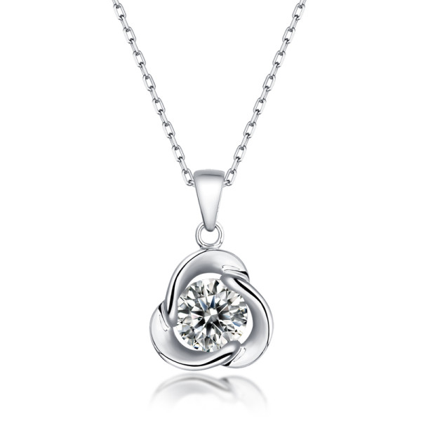 1 CT DEF 6.5mm VVS Moissanite clover necklace necklace  Sterling Silver Pendant Necklace Platinum plating 45CM chain
