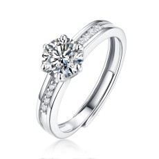 0.5 - 3 CT DEF Moissanite Lingering charm Ring Sterling Silver nine star wedding Rings Platinum plating adjustable size