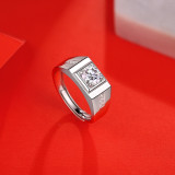 1 CT DEF Moissanite Rich square diamond male ring ring male Sterling Silver Man Classic wedding Rings Platinum plating adjustable size