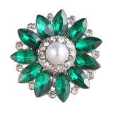 20MM design snap Silver Plated With green rhinestones and pearl charms KC9448 snaps jewerly