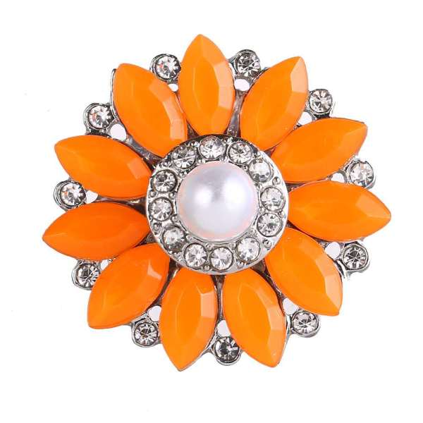 20MM design snap Silver Plated With orange rhinestones and pearl charms KC9449 snaps jewerly