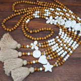 Hand made wooden beads, beads, cotton Tassel Necklace