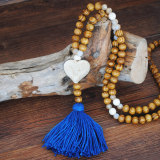 Hand made wooden beads, beads, cotton Tassel Necklace