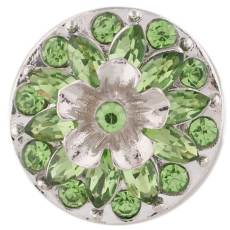 20MM Flower design snap silver Plated green Rhinestone KC7395