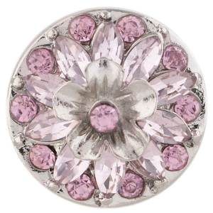 20MM Flower design snap silver Plated pink Rhinestone KC7399