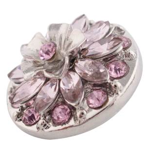 20MM Flower design snap silver Plated pink Rhinestone KC7399