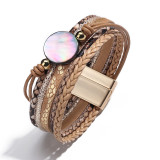 Fashion magnet buckle woven bracelet pendant Python pattern colorful shell women's Bracelet