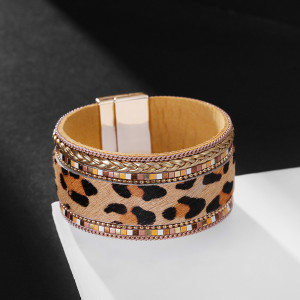 Leopard print Horse Hair Bracelet Bohemia woven wide side Bracelet