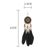 Disc pattern oil dripping Earrings wood bead water Personalized stereo  with rhinestone  alloy leaf Feather Earrings
