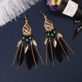 Retro national style Feather Earrings personalized Earrings Fashion court Feather Earrings