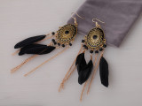 Feather chain tassel oval alloy oil dripping Earrings