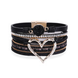 New Bangle Bohemian style multilayer leather love crystal open Bracelet Gift