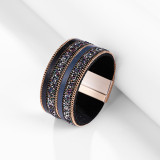 Wide edged PU leather crystal magnetic buckle bracelet