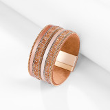 Wide edged PU leather crystal magnetic buckle bracelet