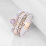 New Bangle Bohemian style multilayer leather love crystal open Bracelet Gift