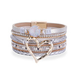 New Bangle Bohemian style multilayer leather love crystal open Bracelet Gift