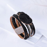 Multi layer crystal stone genuine leather bracelet hot sale in Scenic Area