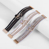 New Bangle Bohemian style multilayer leather love crystal open Bracelet Gift