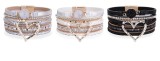 New Bangle Bohemian style multilayer leather love crystal open Bracelet Gift