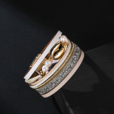 Genuine leather diamond bracelet Bohemian multi-layer handmade pearl bracelet