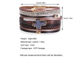 Multi layer woven leather pearl cross Beaded Bracelet