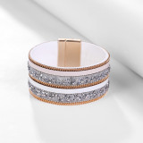 Wide edged PU leather crystal magnetic buckle bracelet