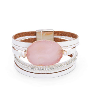 Multi layer crystal stone genuine leather bracelet hot sale in Scenic Area