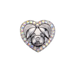 20MM love dog design snap silver Plated and white rhinestone