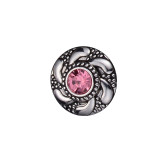 20MM round design snap silver Plated and pink rhinestone
