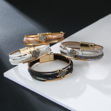 Stick diamond bracelet national style multi layer PU leather clover lucky Bracelet