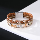 Bohemian National Style Bracelet multi layer leather woven Handmade Beaded Crystal Bracelet