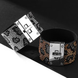 Wide brimmed bracelet with diamond leopard print Bracelet cross button dress Bracelet